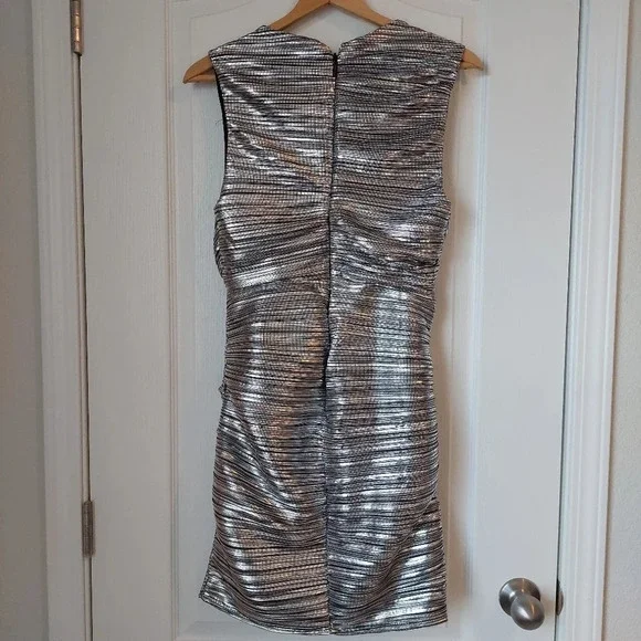 Gabrielle Union for NY&Co Silver Metalic Ilussion Dress Size Meduim NWT - Picture 2 of 10